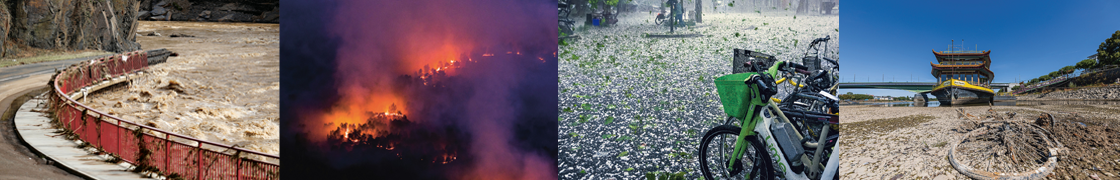 Collage aus vier verschiedenen Extremwetter-Bereichen