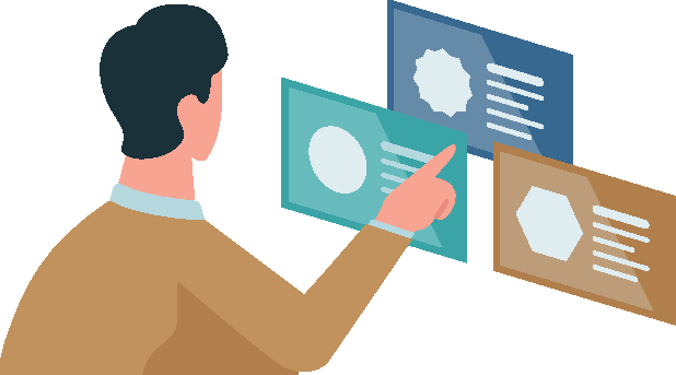 Mann zeigt auf Zertifikate