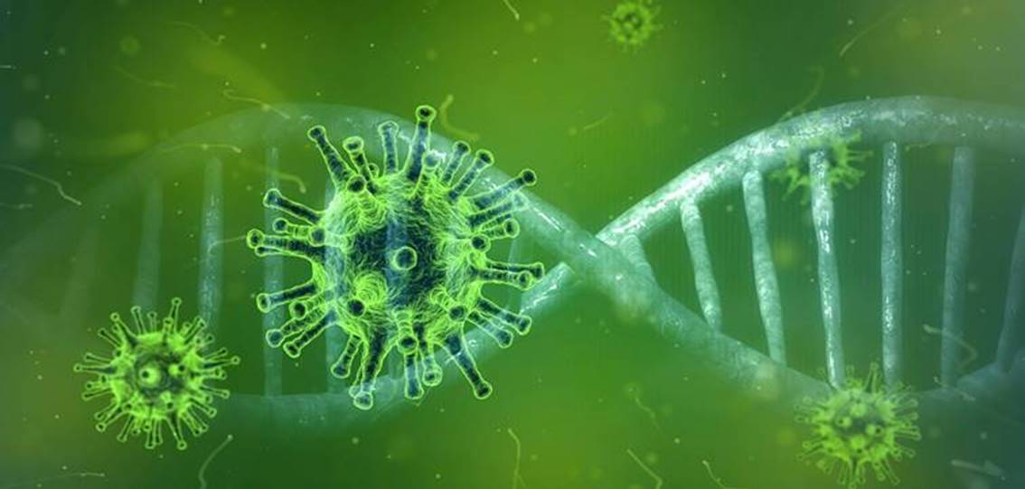 Abbildung des Coronavirus in grün Abbildung des Coronavirus in grün