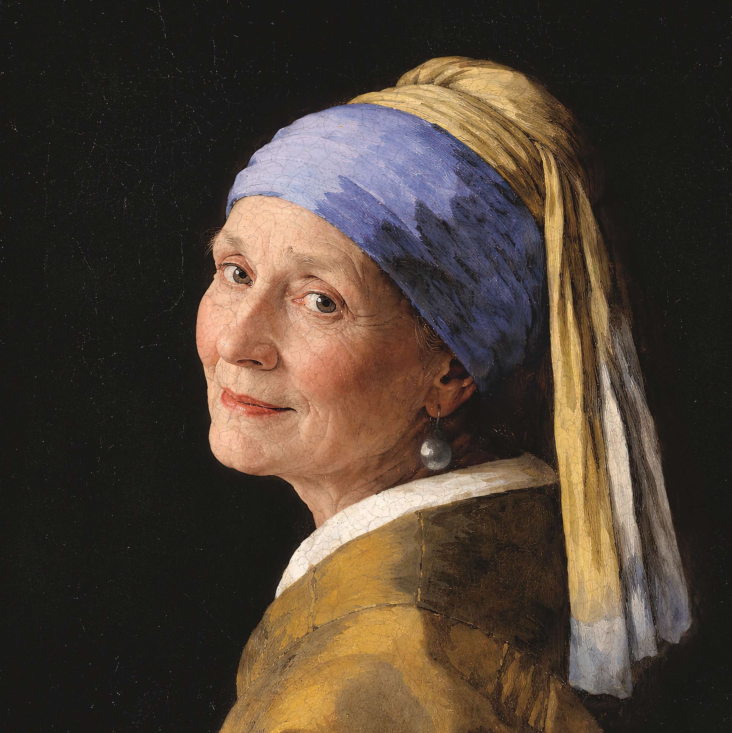 Ältere Frau mit Kopftuch und Silberohrring