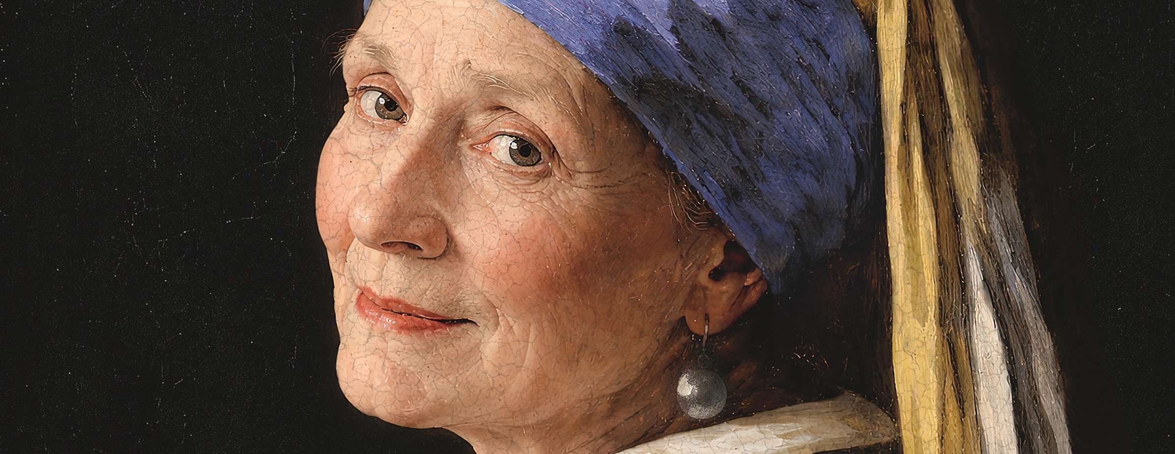 Gemaltes Bild: Ältere Frau mit Kopftuch und Silberohrring