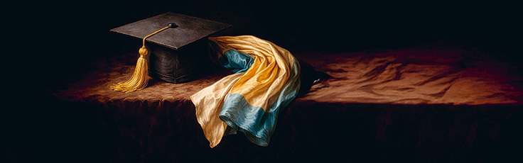 Absolventenhut und Seidenschal