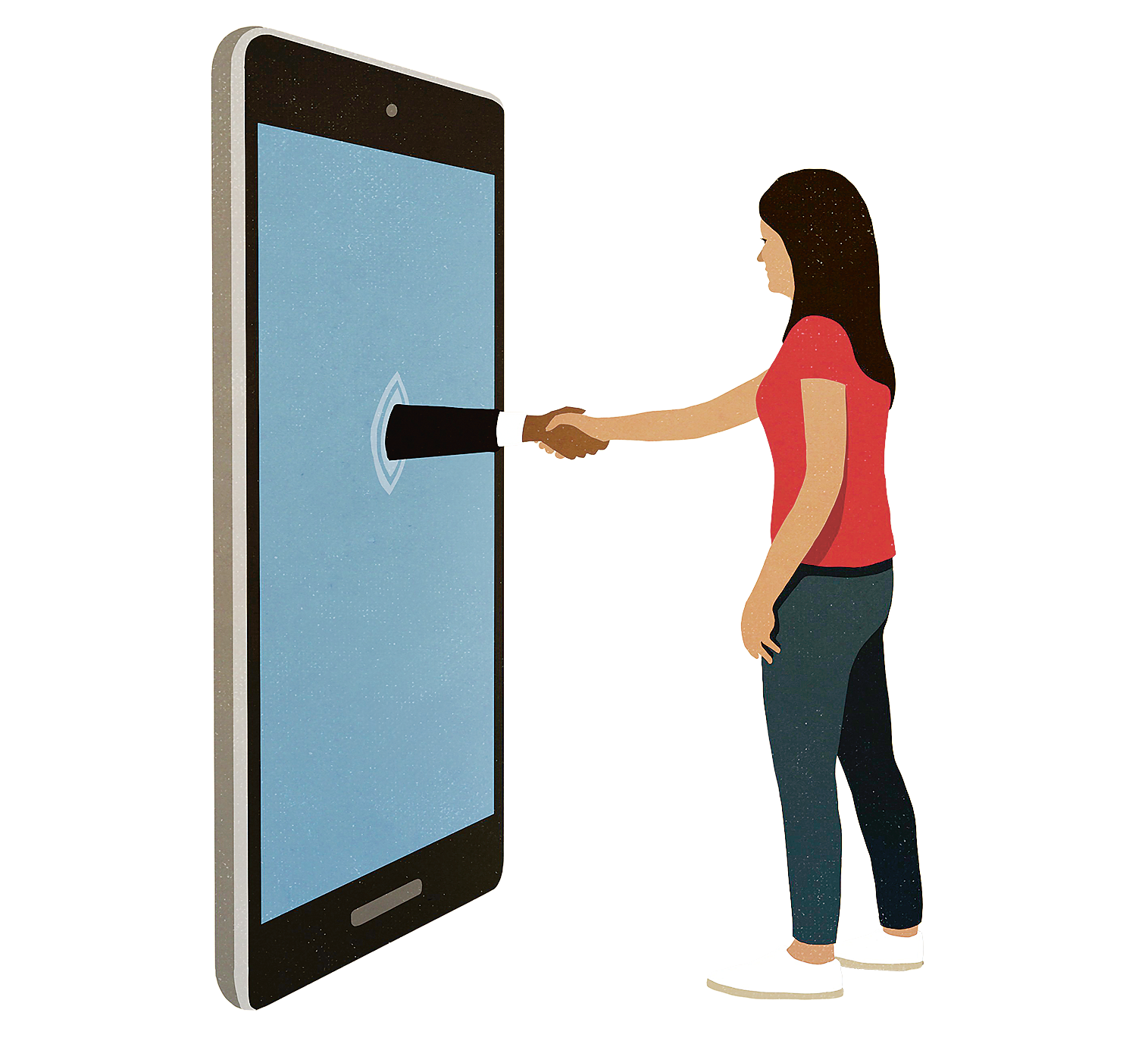 Illustration: Eine Frau tippt auf ein Handy