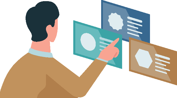 Mann zeigt auf Zertifikate