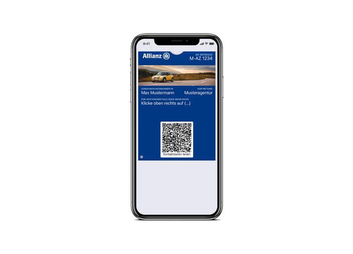 Geöffnete Allianz Wallet Card (1. und 2.Seite) auf einem Smartphone