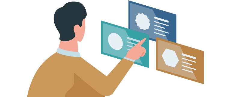 Mann zeigt auf Zertifikate