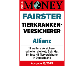 Das Bild ist urheberrechtlich geschützt. Eine Nutzung ohne vorherige Einwilligung ist nicht gestattet. Siegel Focus Money: Fairster Tierkrankenversicherer, Ausgabe 13/2025