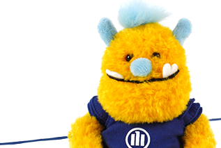 Filou Monsterkuscheltier gelb mit blauem T-Shirt